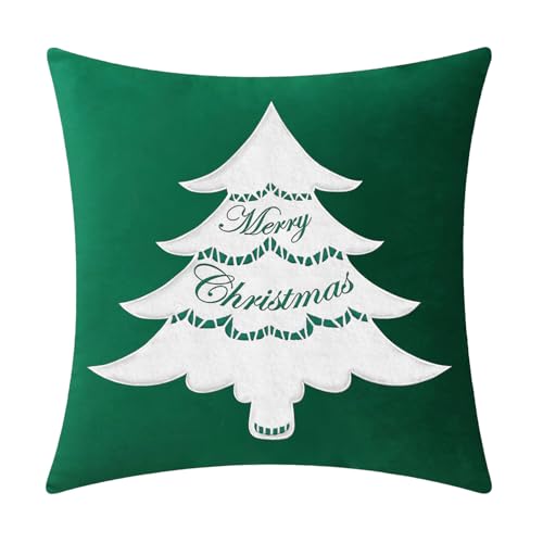 BRAWARM Tree Pillow Cover 20x20 Christmas Green Velvet Embroidered