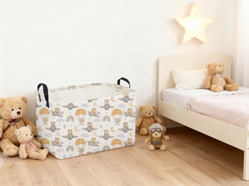 Image of Sanjiaofeng Rectangular Kids Basket Bear Storage Bins,Cute Storage Basket with Handles.Clothers,Books,Kid's Gifts Bins. (Airplane Bear)