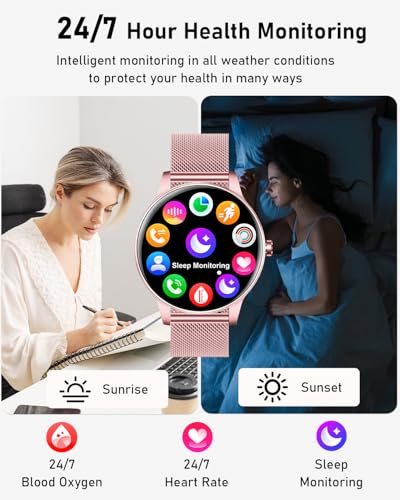 Image of Smart Watches for Women, 1.27'' TFT Fitness Watch With Bluetooth Answer /Make Call,24H Heart Rate /SpO2 /Sleep Monitor /Menstrual Cycle /120+ Sports Fitness Tracker for iPhone Android iOS(4 Straps,Pink)