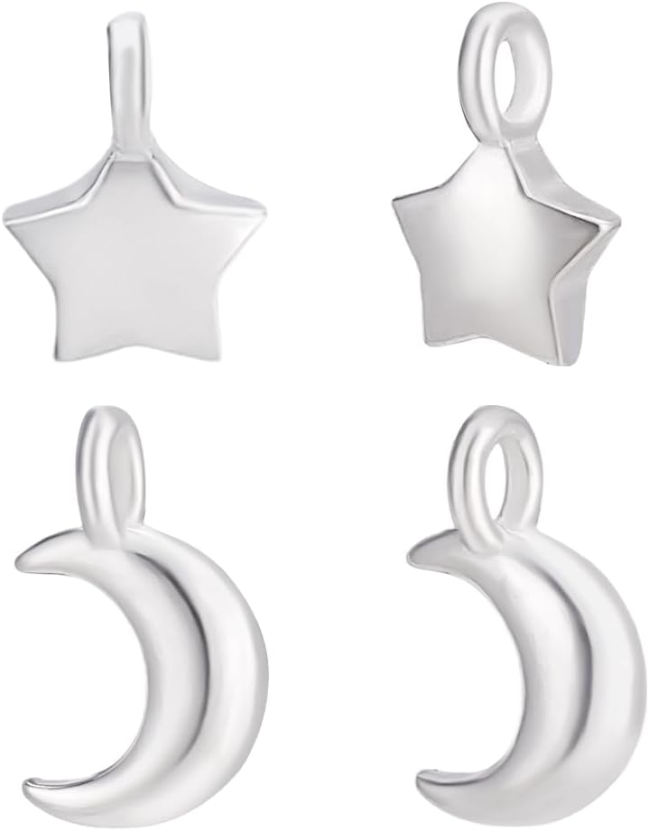 PH PandaHall 2pcs 925 Sterling Silver Charms 9~10.5mm Stars Moon Charms for Bracelets Stars Charm Dangle Pendant Charm for Women Necklace Earring Jewelry Making DIY Crafts, 1.6mm Hole