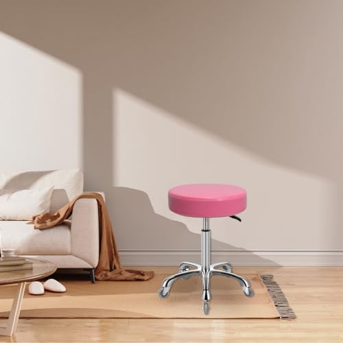 Image of Ainilaily Rolling Stool with Wheels, Heavy Duty 400 lbs Stool for Shop Guitar Lab Tattoo Workbench Medical, Adjustable Swivel Chair (Pink)