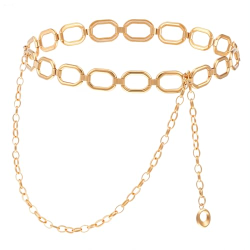 Metal Link Gold Chain Belt for Women Gold Waist Chain Belly Link Belt Chunky Belts for Women Dresses Jeans