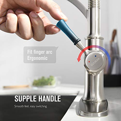 Guukar Kitchen Faucet With Pull Down Sprayer, Single Handle Brushed Nickel High Arc Commercial Farmhouse Kitchen Sink Faucet With Deck Plate #TOP4