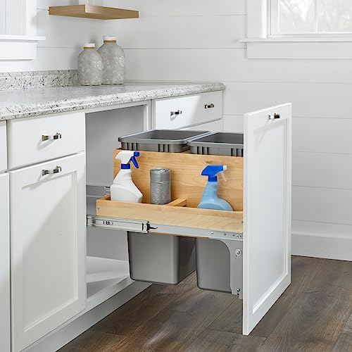 Rev-A-Shelf Top Mount 4WCTM-2450BBSCDM-2 Doppelauszug unter dem Schrank, 50 Quart Küchenabfalleimer mit Absenkautomatik für Schrank mit voller Höhe, 68 kg belastbar, Vollauszug – Bild 7