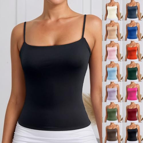 Camiseta sin mangas Y2K con tirantes finos para mujer - Cuello en U - Color liso - Cómoda y transpirable - Camiseta deportiva básica - Lencería elegante, L