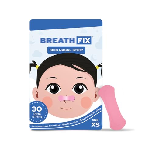 Image of BREATH FIX Kids Extra Small size (Ages 5-12) Pink Nasal Strips | Non-Magnetic | Enhances Sleep & Athletic Performance | Optimizes Oxygen Intake | Skin-Friendly & Flexible Fit | Sweat-Resistant | CDSCO Approved | 30 Strips
