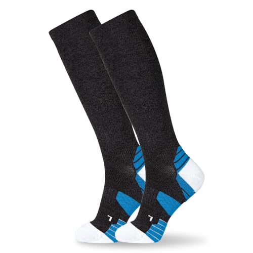 Image of +MD Cotton Compression Socks for Women & Men 4 /6 Pairs 15-20mmHg Knee High for Sports, Travel, Nursing Long Sitting Standing