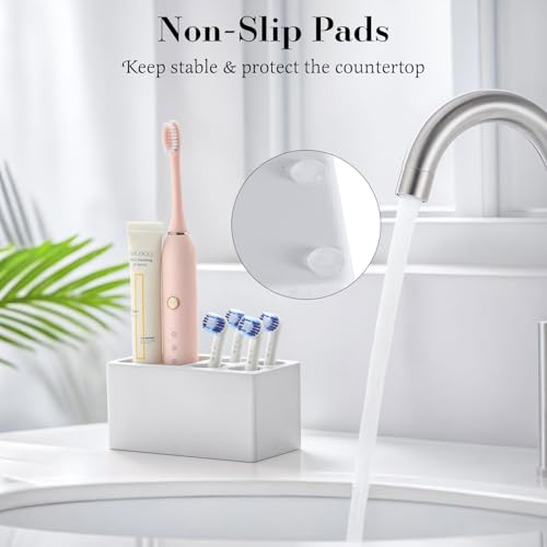 Luxspire Portaspazzolino, 5 Slot Supporto per Spazzolini da Denti in Diatomite per Bagno, Organizer per Spazzolino da Denti Elettrico e Dentifricio ad Asciugatura Rapida, Grigio Chiaro - Immagine 3