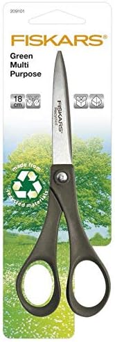 Fiskars Recycled Scissors, Length: 18 cm, For Right- and Left-handed Users, Stainless Steel Blade/100% Recycled Plastic Handles, Black, 1005127