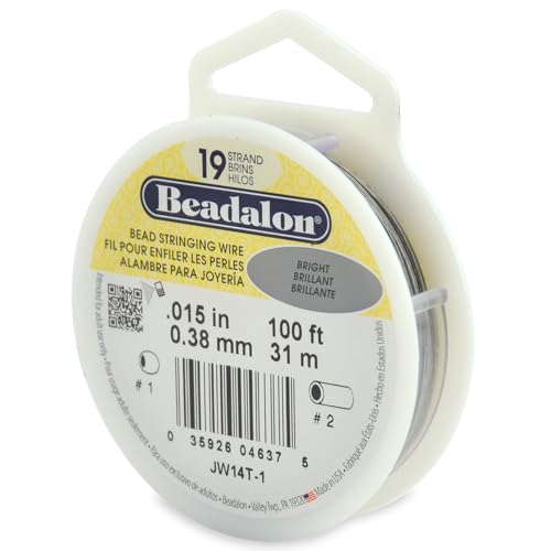 Beadalon 19 Strand Stainless Steel Bead Stringing Wire, .015 in / 0.38 mm, Bright, 100 ft / 31 m
