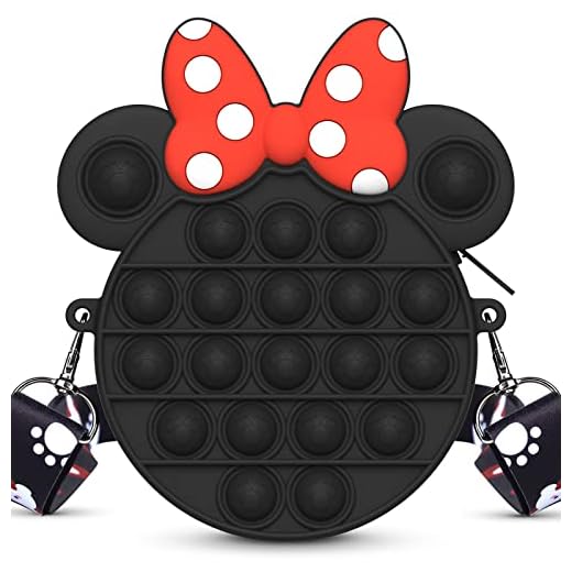 Pop Purse for Girls Crossbody, 2 in 1 Fidget Purse Pop Poppet Bag, Bubble Purse Cartoon Silicone Fidget Toys Handbags with Adjustable Shoulder Strap Length Gift for Girls and Kids(Minnie)