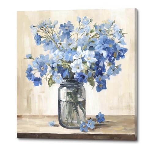 ArtSquare Modern Blue Hydrangea Bouquet Canvas Wall Art 12x12 Inch