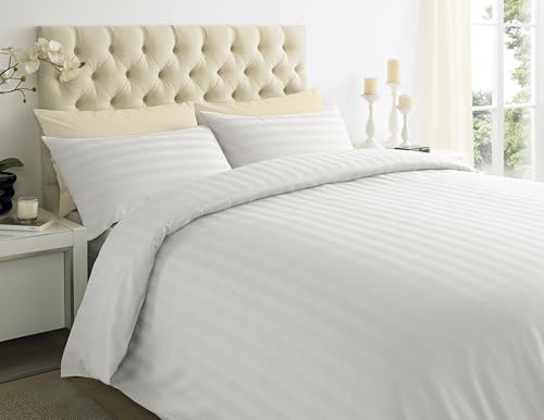 Image of ARHAUM Luxury 400 Thread Count Duvet Cover Set with 2 pillowcases (48 x 75 CM) | 100% Egyptian Cotton Soft & Comfortable Satin Stripe Bedding Set (white, Double-200x200CM)