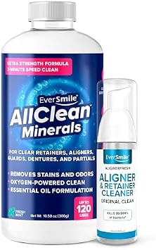 EverSmile Aligner & Retainer Care Bundle Wearable Cleaner + Deep Cleaning Minerals Includes AlignerFresh Original Clean Foam 50ml + AllClean Minerals 300g to Eliminate Bacteria & Whiten Teeth