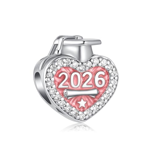 Vegaine Pink Graduation Heart 2026 Charms Bead Pendant for Bracelets Jewelry Present Charm for Women