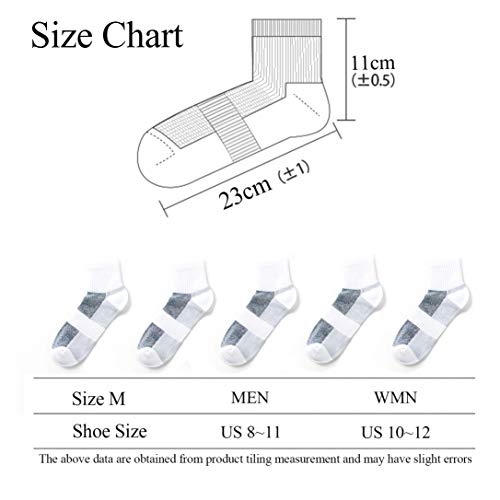 Mottee&Zconia Mens Quater Crew Socks Ankle Reinforced Cushion Support Running Athletic Cotton White Socks 5Pack