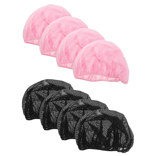 HONITANO Lot de 8 Bonnets de Nuit en Maille Respirante Filet Doux Réutilisable et Lavable Taille Unique Élastique Noir et Rose pour Protéger Cheveux Bouclés et Coiffures Pendant le