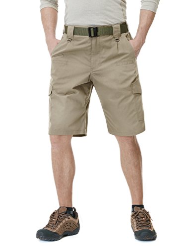 CQR Men's Quick Dry Stretch Hiking Cargo Shorts, Lightweight Water Resistant Tactical Casual, Golf & Outdoor with Pockets, Ripstop Khaki, 36