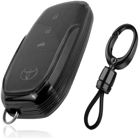 JVCV® Soft TPU Transparent Cover Compatible with Toyota Fortuner Camry Vellfire Hilux Innova Crysta Fortuner Legender Innova HyCross Land Cruiser 2B/3B Smart Key (with Keychain - Style A)