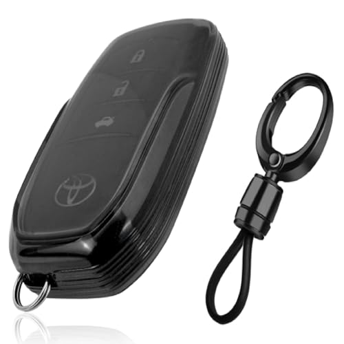 Image of JVCV Soft TPU Transparent Cover Compatible with Toyota Fortuner Camry Vellfire Hilux Innova Crysta Fortuner Legender Innova HyCross Land Cruiser 2B /3B Smart Key (with Keychain - Style A)