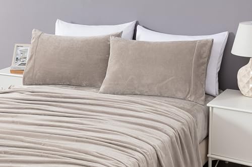 Chezmoi Collection Extra Soft Fleece Sheet Set King, Microplush Non-Pilling Velvety Bed Sheet, Deep Pocket - Lightweight All Season Warmth, King, Taupe