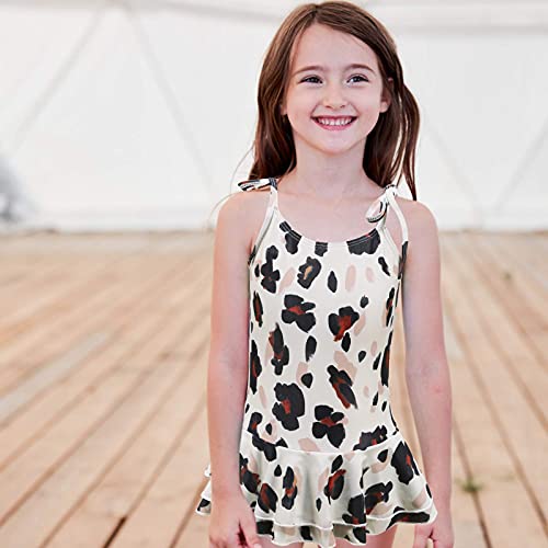 Image of Girls One Piece Swimsuits Halter Bathing Suits Summer Rose Red Leopard Print Swimwear 2-14 Years