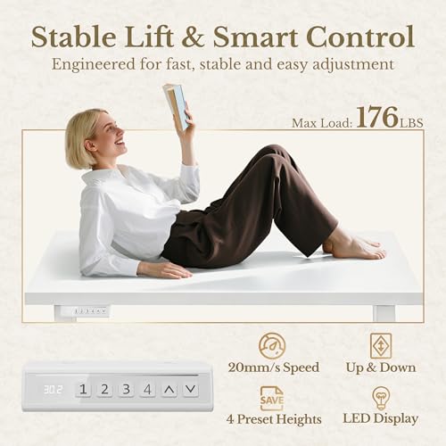 Image of ErGear Electric Standing Desk, 48 Inch Adjustable Height Sit Stand Up Desk with 1.18 inch Thickness Whole-Piece Desktop, Computer Office Desk for Home Office, White