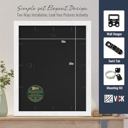Image of VCK 16x20 Picture Frame 5 Pack, White Exclusive Wood, HD Glass, for Artwork