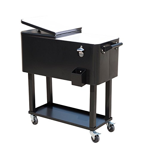 New MTN-G Outdoor 80 Quart Portable Rolling Patio Steel Party Cooler Cart Ice Chest Black