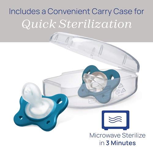 Image of Chicco PhysioForma Dual Soft Orthodontic Pacifier for Babies 16-24 Months, 100% Soft Silicone, Supports Breathing, One-Piece Design, Included Sterilizing Case, BPA Free, 2-Pack, Sapphire