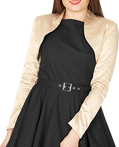 BlackButterfly Formal Satin Long Sleeve Bolero Shrug (Champagne Gold, US 14)