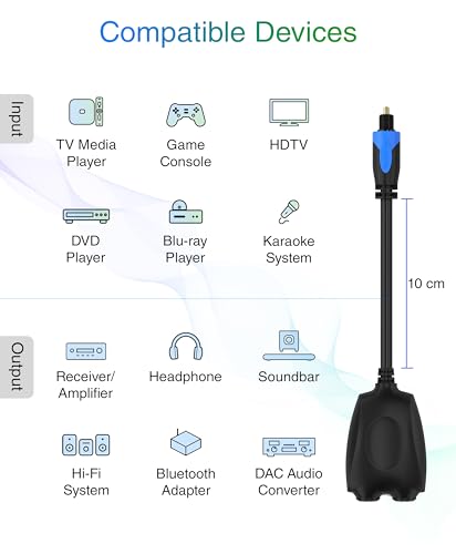 Divisor Toslink 1 en 2 salidas BlueRigger compatible con Dolby Digital y sonido DTS 5.1 7