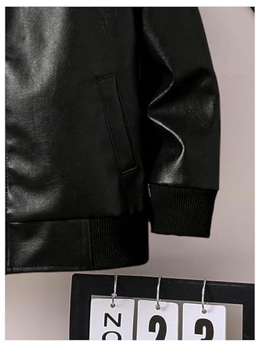 Boy's PU Leather Jacket Zip Up Long Sleeve Motorcycle Coat Outerwear with Pocket4