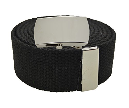 Plain Canvas Military Web Belt & BIG Silver Buckle & Tip Choose From 48, 54, 60 or 72 Inches 25 Colors (60 inches, Black)