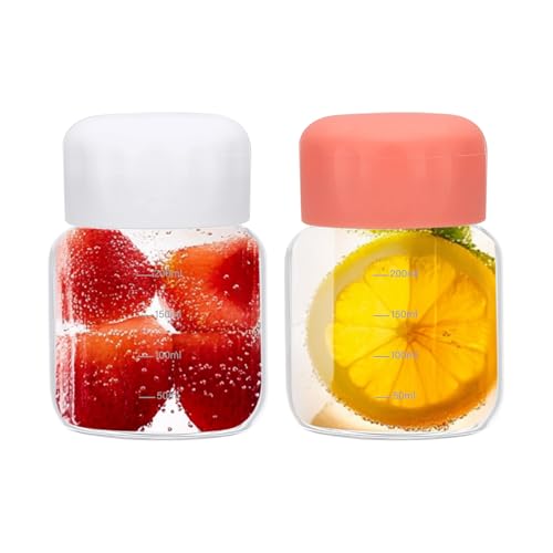 PATIKIL Pequeñas Botellas de Cristal para Jugo con Tapas, 2 Piezas de 10 Onzas (300 ml) Botella de Agua de Vidrio Borosilicato a Prueba de Fugas Botellas Lindas para Beber, Blanco/Rosa