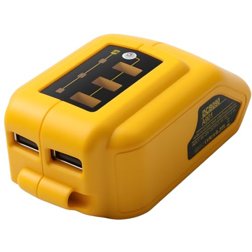 USB Power Source Adapter Compatible with DeWalt 10.8V/14.4V/18V/20V MAX XR Lithium Ion Battery Dual USB Charger Converter with LED Light for DCB200 DCB201 DCB203 DCB204 DCB205 DCB206 DCB209 DCB120