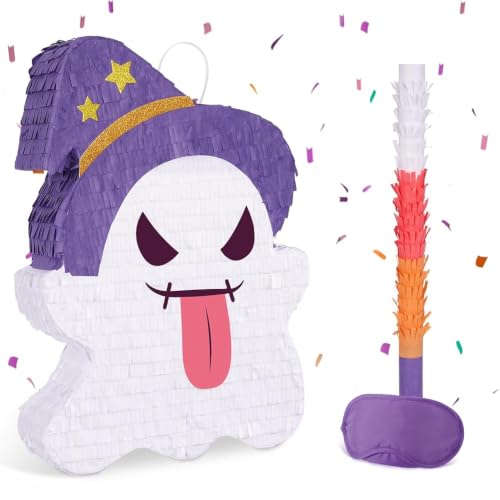 WERNNSAI Halloween Ghost Pinata With Stick and Blindfold - Kids Party Game for School, Night, Girls, Boys Birthday - 16.4"x 12.4"