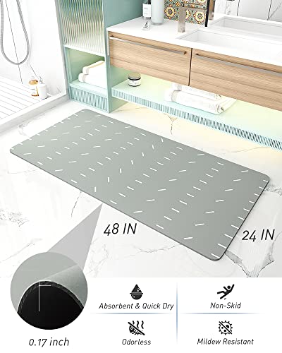 Extra Large Bath Mat Runner 24" X 48" Quick Dry Super Absorbent Bathroom Runner Rug Non Slip Rubber Backed Bath Runner Rug Random Stripes Print Long Bathroom Rugs Runner Beside Bath Tub Sink, Gray #TOP1