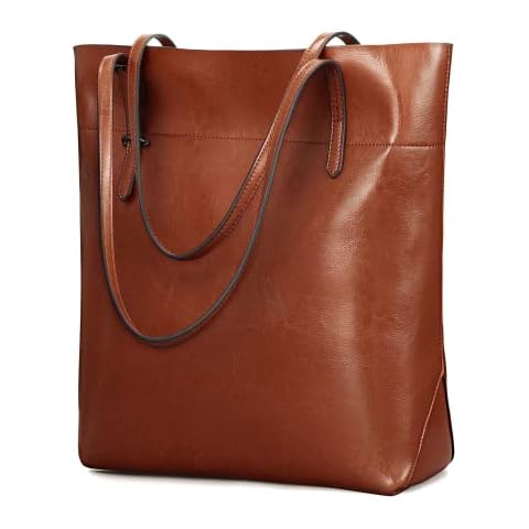 Kattee Vintage Genuine Leather Tote Shoulder Handbag for Woman with Adjustable Handles (Brown) Cover