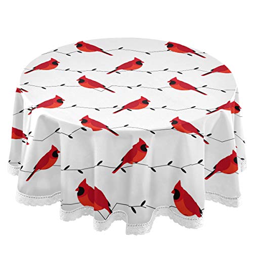 Dallonan Table Decoration For Party Winter Cardinals Round Table Cloth, Sping Summer Autumn Red Birds Polyester White Lace Tablecloth Round Table 60 Inch For Dinner Table Decor #TOP18