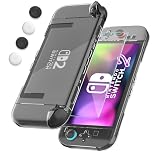 FANPL [Improved Easy Dockable Version Clear Case for Nintendo Switch 2, Protective Cover for Switch 2 and JoyCon Controller with Screen Protector 4 Thumb Grip Caps - Strong and Durable