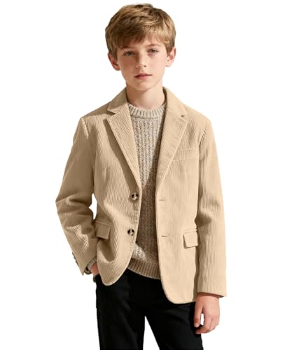 Boys Corduroy Blazer Formal Jacket for Kids Spring Casual Corduroy Suit Jacket for Boys Sport Coat Two Button, Light Khaki, 7