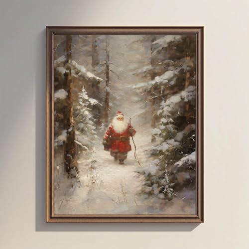 XOCUUI Vintage Christmas Tree Painting Print, Santa Claus Christmas Art Print, Antique Holiday Winter Wall Decor, Winter Xmas Vintage Wall Art, Holiday Decor (11 x 14 in Print Unframed, Santa Tree)