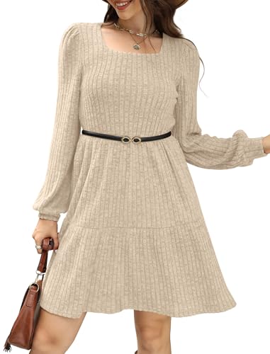 Image of Sampeel Womens Square Neck Long Sleeve Fall Dresses Casual Babydoll Sweater Dress
