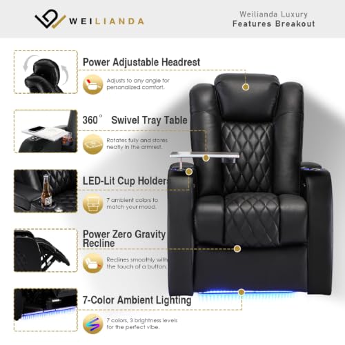 Image of Weilianda 2 Pieces Top Grain Leather Electric Reclining Living Room Set | Zero Gravity Power Recliner Sofa Furniture Set, Includes Loveseat(1) and 3-Seat Sofa(1), Black