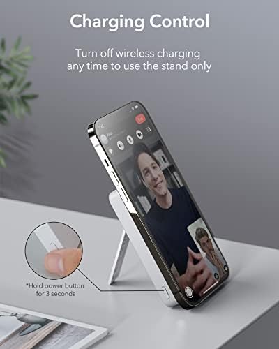 ESR HaloLock mini Kickstand Wireless Power Bank, MagSafe Battery Pack with USB-C Cable, 5,000mAh Capacity, Compatible with iPhone 14/14 Plus/14 Pro/14 Pro Max and iPhone 13/12 Series, White