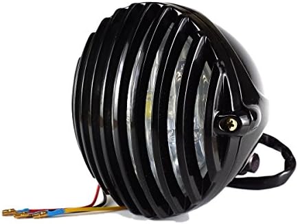 Amazon 汎用4 5インチビンテージヘッドライト バードケージグリル ハーレーニュースクールボバーチョッパーオールドスクール ブラック ヘッドライト 車 バイク