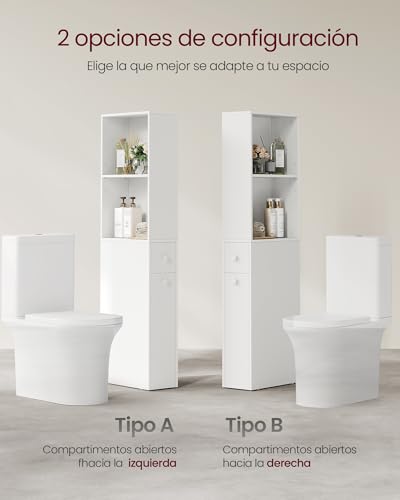 Miniatura 5 de Vasagle Armario De Baño Alto, Armario De Almacenamiento Delgado, Con Cajones Y Estante Ajustable, Armario Para Espacios Pequeños, Estilo Moderno, Blanco Clásico Bbk567t14