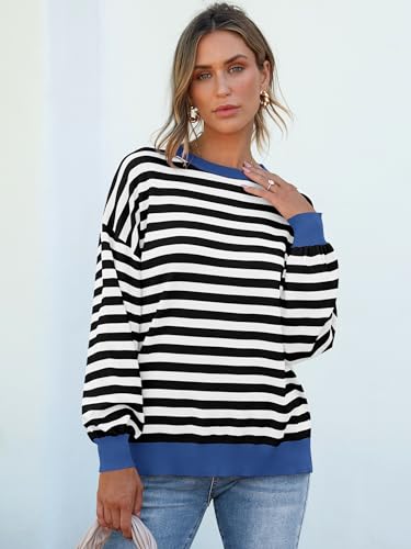 ANRABESS Womens Oversized Striped Sweaters Long Sleeve Crewneck Casual Side Slit Pullover Tops 2025 Fall Trendy Outfits2