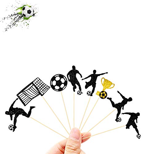 40Pcs Soccer Ball Cupcake Toppers Black Glitter Football Cupcake Topper Play Soccer Picks For Sports Themed Birthday Baby Shower Party Cake Decorations #TOP4